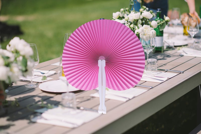 Bestage 20 Pieces Decorative Paper Folding Hand Fans Handheld,Pink Round Wedding Foldable Fans Chinese and Japanese Fans Bulk for Bridal Guest Church Party Favors Dancing Birthday DIY - Image 3